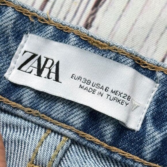 ZARA Jeans Womens 6 Blue High Rise Straight Leg Raw Hem Essential 90's Mom Jeans - Picture 8 of 8